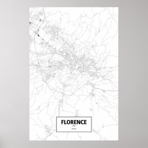 Póster Florencia, Italia (negro sobre blanco)