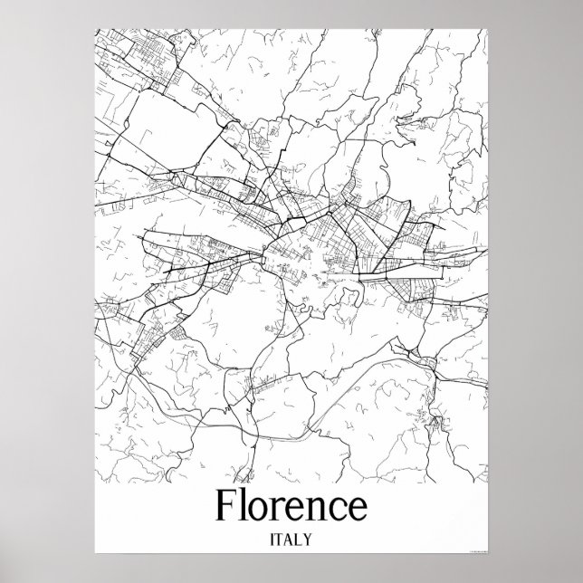 Póster Florencia Italia Poster de Mapa de Ciudad Blanca y (Frente)