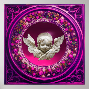PÓSTER FLORENTINA RENACIMIENTO ANGEL FLORAL ROSA