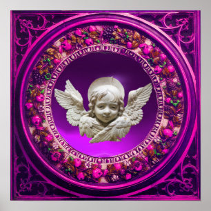 PÓSTER FLORENTINA RENACIMIENTO ANGEL FLORAL ROSA