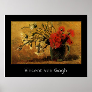 Póster florero con claveles rojos y blancos, van Gogh