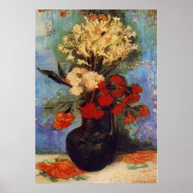 Póster florero con claveles y otras flores van Gogh (Frente)