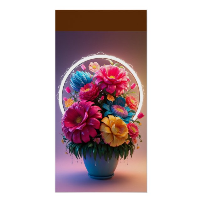Póster Florero con flores multicolores (Anverso)