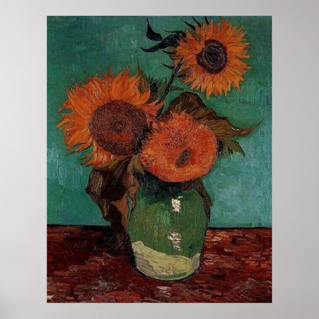 Póster florero con tres girasoles, van Gogh (Frente)