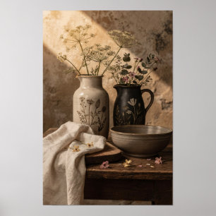 Póster Floreros botánicos y cuenco de loza