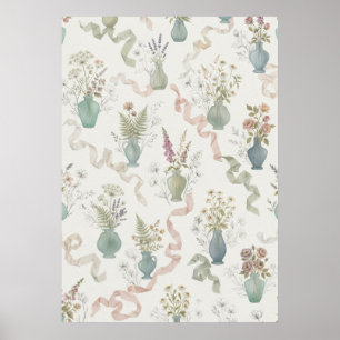 Póster Floreros de flores silvestres pastel con patrón de