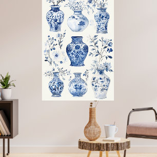 Póster Floreros Delftware, caracterizados por su clásico