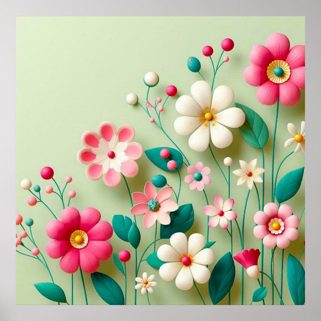Póster Flores 3d coloridas (Frente)