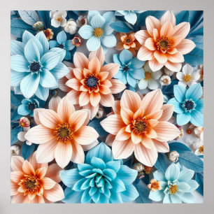 Póster Flores 3D coloridas