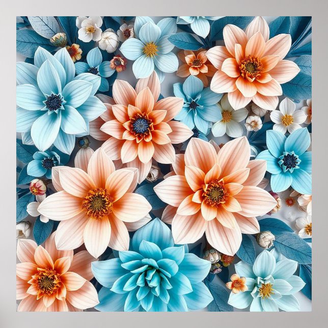 Póster Flores 3D coloridas (Frente)