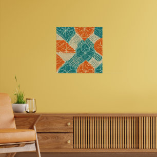 Póster Flores abstractas de azul verdoso, naranja y beige