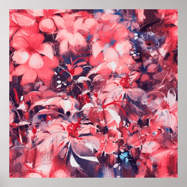 Póster flores abstractas sin fisuras, estilo de pintura a (Frente)