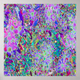 Póster Flores abstractas y alucinantes de color rosa y pú