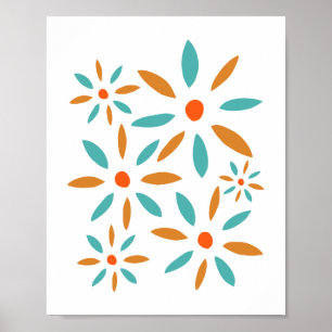 Póster Flores abstractos de turquesa y naranja
