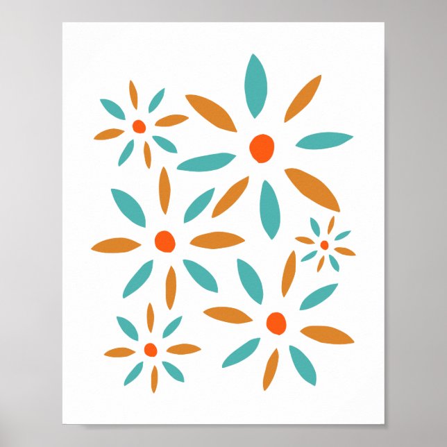 Póster Flores abstractos de turquesa y naranja (Frente)