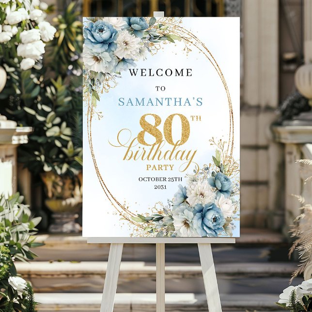 Póster Flores acuarela clásicas boho cumpleaños 80 bienve (Classic Watercolor boho flowers 80th birthday welcome)