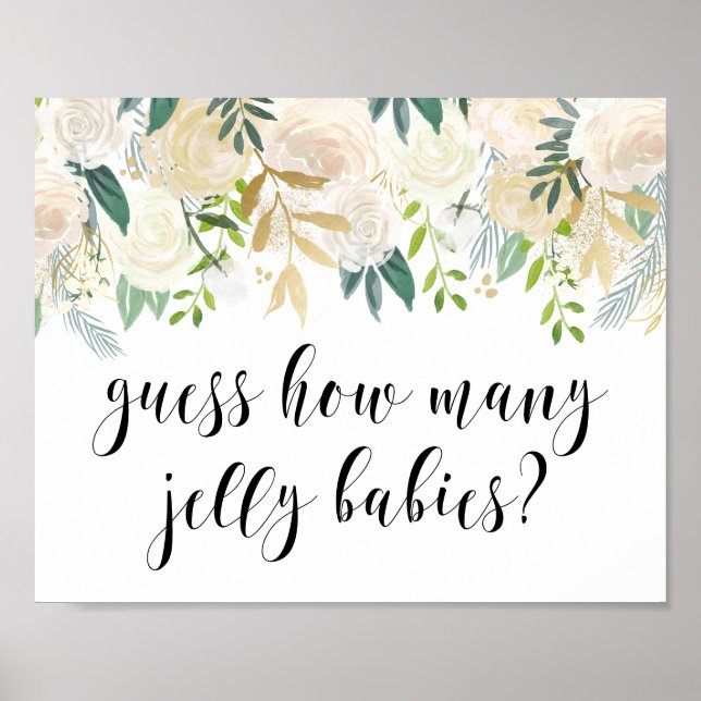 Póster Flores acuarelas con Baby Shower de Relieve metali (Frente)