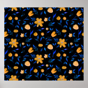 Póster Flores acuarelas dibujadas a mano y patrón de hoja