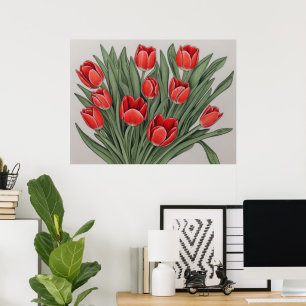 Póster Flores acuáticas de tulipán rojo
