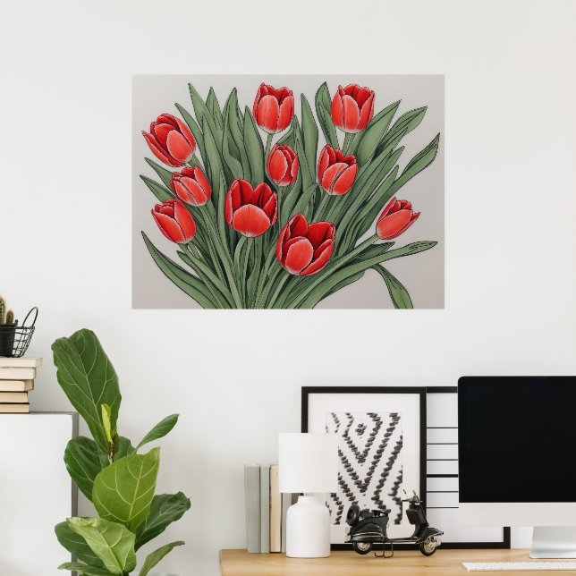 Póster Flores acuáticas de tulipán rojo (Oficina en casa)