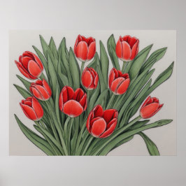 Póster Flores acuáticas de tulipán rojo