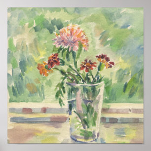 Póster Flores acuáticas en un vaso que no es una ventana