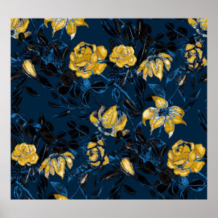 Póster Flores acuáticas: Patrón de época