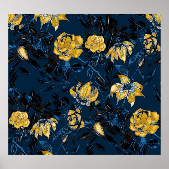 Póster Flores acuáticas: Patrón de época (Frente)