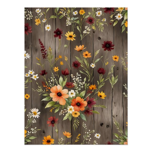 Póster Flores acuáticas rusticas con flores silvestres (Anverso)