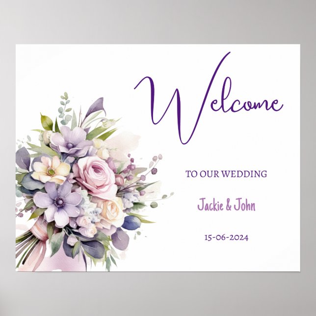 Póster Flores acuáticas. Signo de bienvenida boda. (Frente)