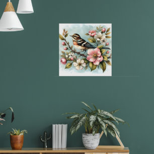 Póster Flores adoradas con pájaros adorables