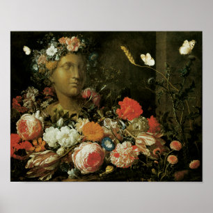Póster Flores alrededor de un busto clásico
