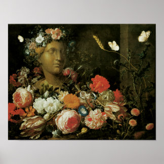 Póster Flores alrededor de un busto clásico