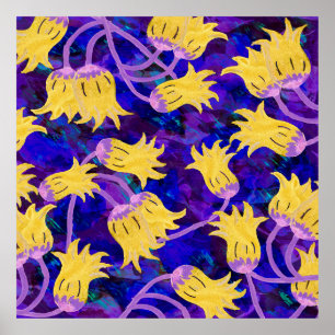 Póster Flores amarillas acuarela patrón transparente
