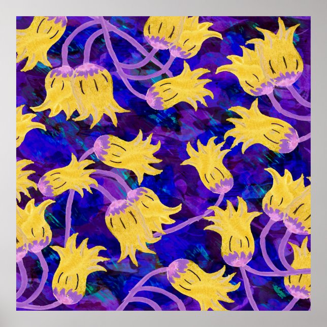 Póster Flores amarillas acuarela patrón transparente (Frente)