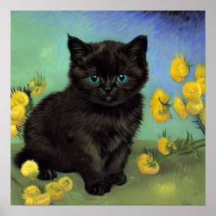 Póster Flores amarillas de gato negro Van Gogh