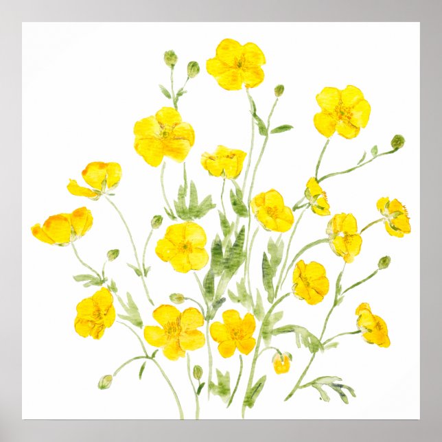 Póster flores amarillas de mariposa 2 acuarela (Frente)