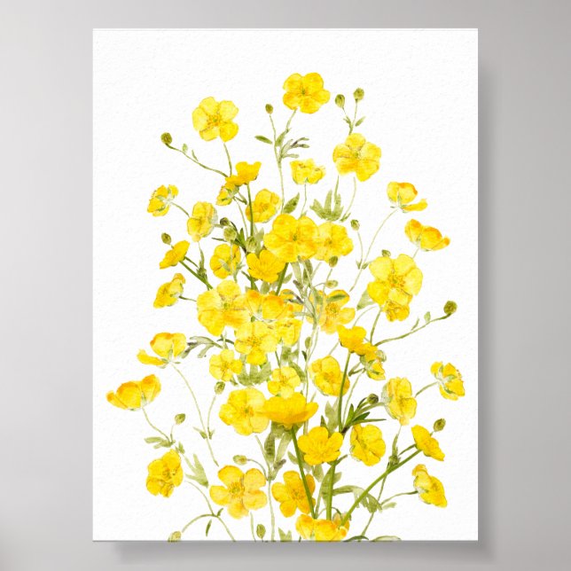 Póster flores amarillas de mariposa de ramo acuarela (Frente)