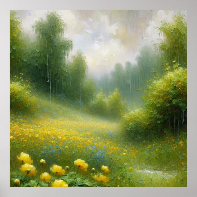 Póster Flores amarillas en un día lluvioso (Frente)