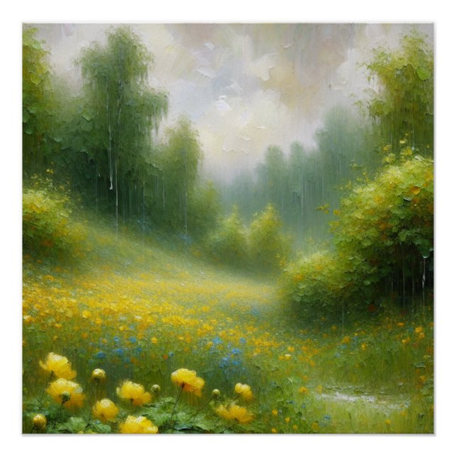 Póster Flores amarillas en un día lluvioso (Anverso)