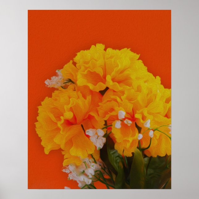 Póster Flores amarillas pintadas en Naranja (Frente)