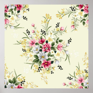 Póster flores amarillas y grises rosadas lindas con permi