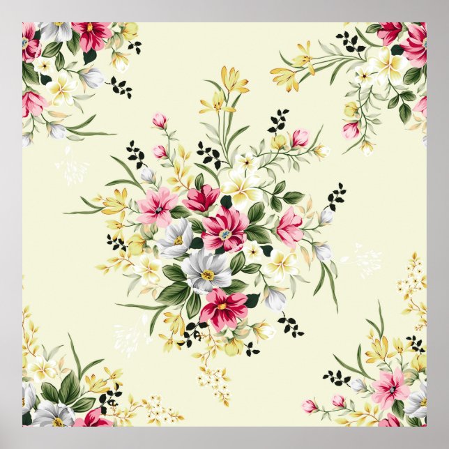 Póster flores amarillas y grises rosadas lindas con permi (Frente)