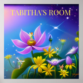 Póster Flores amarillas y hadas de verano medio. Editable