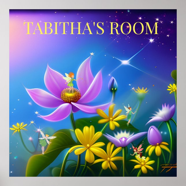 Póster Flores amarillas y hadas de verano medio. Editable (Frente)