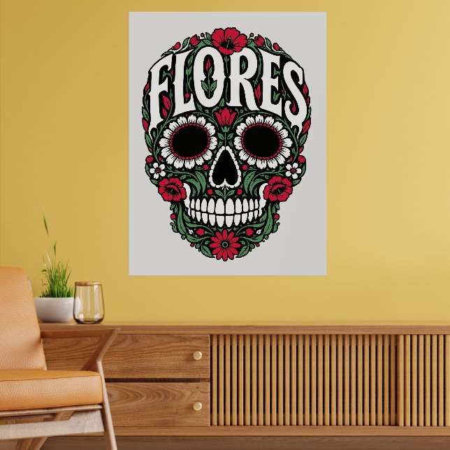 Póster flores apellido cráneo de azúcar (Salón 2)