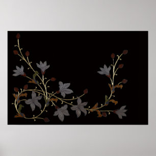 Póster Flores Art Deco sobre negro