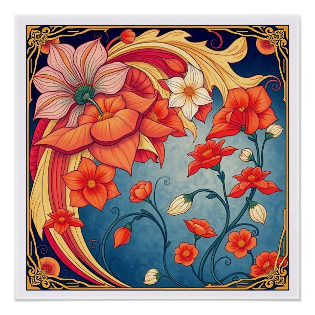 Póster Flores art nouveau (Anverso)
