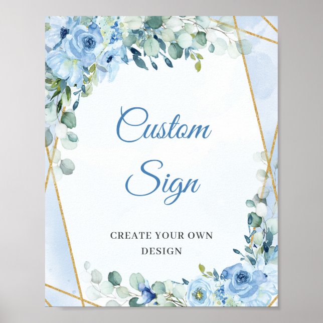 Póster Flores azul claro Boho Rótulo eucalipto Personaliz (Frente)