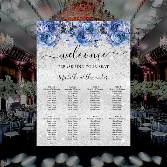 Póster Flores azul plateada boda de asiento (Subido por el creador)